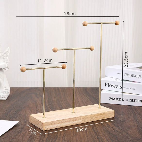 Jewelry Rack Metal And Walnut Highend T Shape Splicing Earrings Display Props
