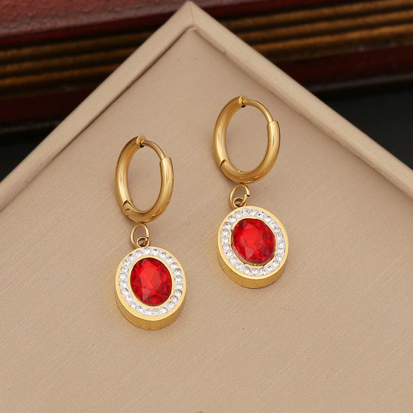 Jewelry Red Zircon Pearl Double Cuban Chain Stainless Steel Clavicle Necklace Electroplated