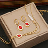 Jewelry Red Zircon Pearl Double Cuban Chain Stainless Steel Clavicle Necklace Electroplated