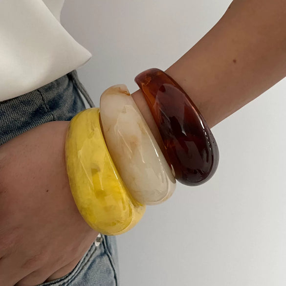 Jewelry Resin Geometric Exaggerated Irregular Halo Wide Open Bracelet Polish