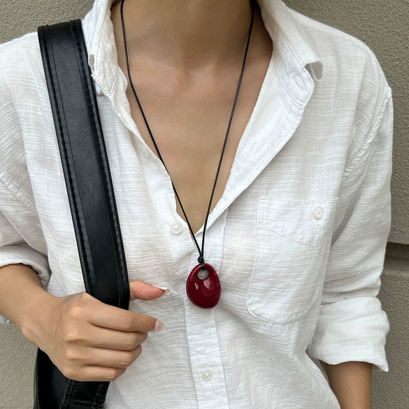 Jewelry Resin Pendant Necklace Geometric Style Handmade Leather Wax Thread And Wax Rope