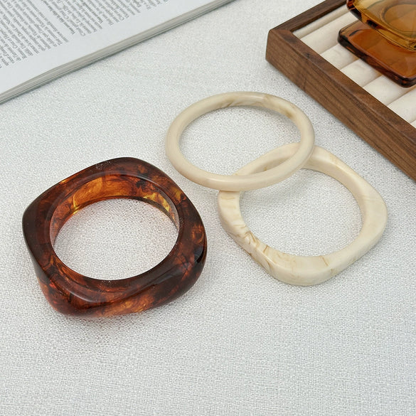 Jewelry Resin Simple Retro Geometric Handmade Square Bracelet And Plain Ring