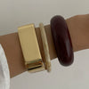 Jewelry Resin Square Wide Bracelet Versatile Retro Red Glossy Manual Electroplated For Women