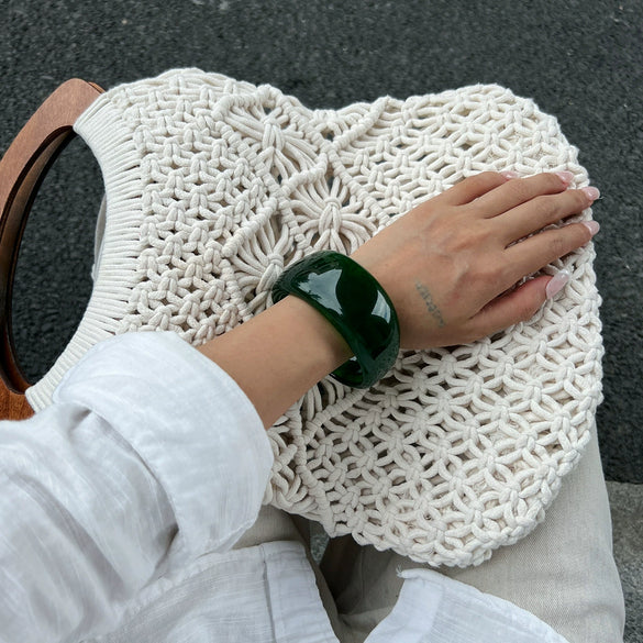 Jewelry Resin Wide Bracelet French Retro Geometric Round Curved Handmade For Women