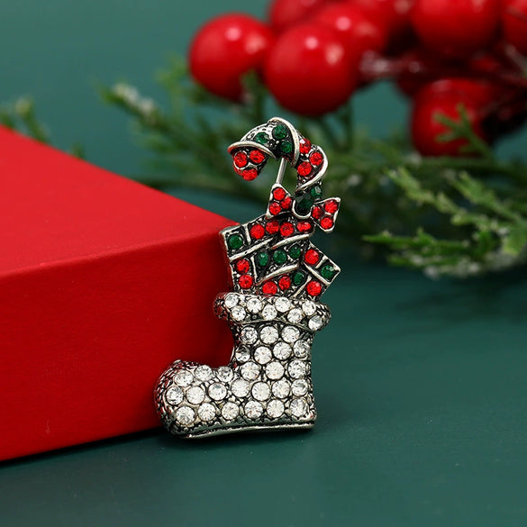 Jewelry Retro Christmas Brooch Rhinestone Geometric Diamond Design