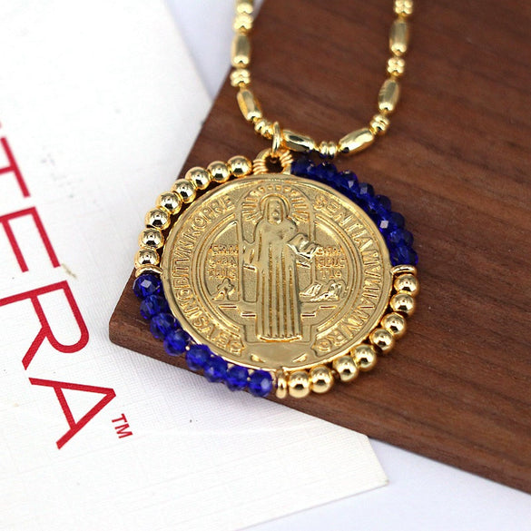 Jewelry Retro Color Crystal Winding Round Geometric Pendant Necklace Copper Titanium Steel Electroplating