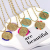 Jewelry Retro Color Crystal Winding Round Geometric Pendant Necklace Copper Titanium Steel Electroplating