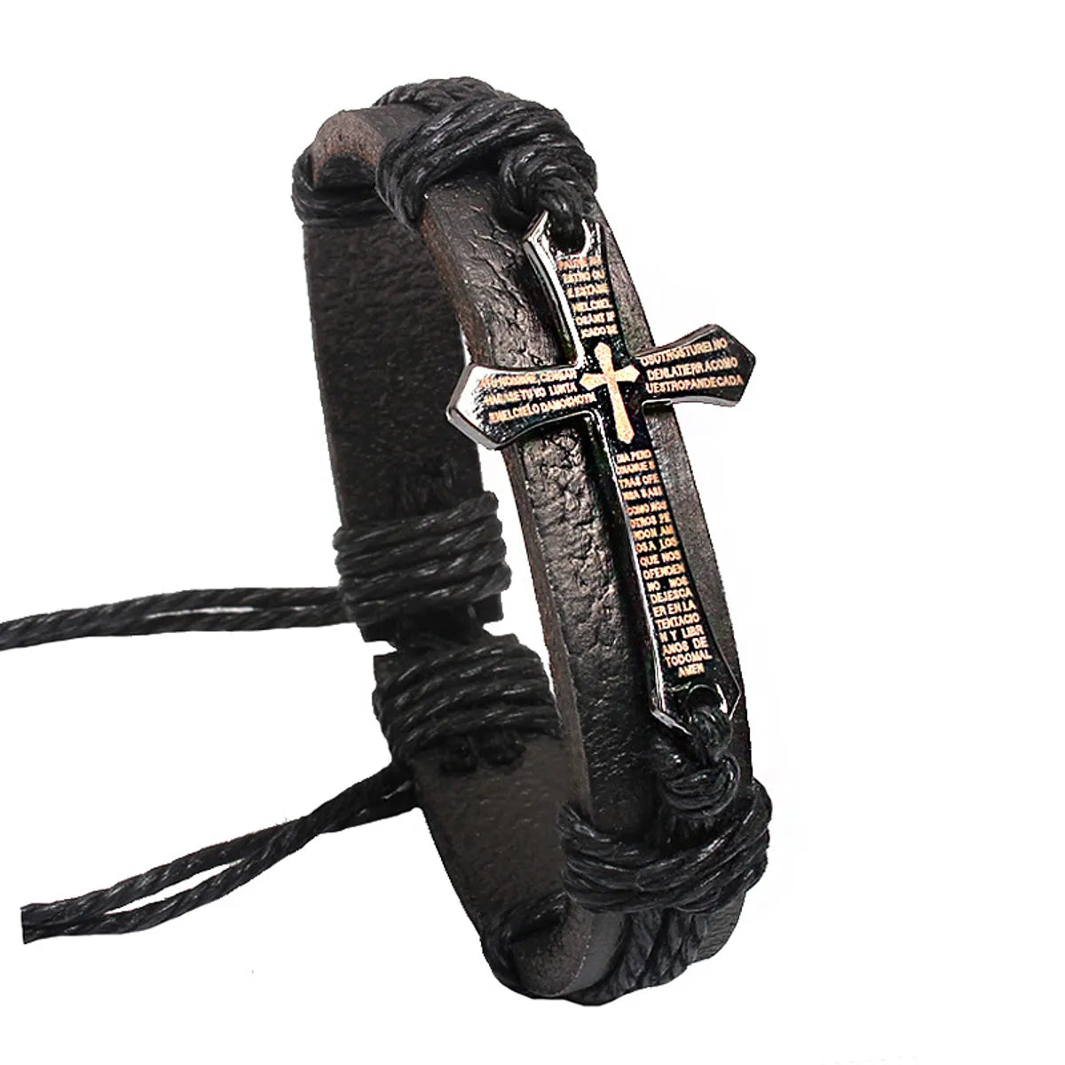 Jewelry Retro Cross Metal Punk Letter Engraving Leather Alloy Bracelet