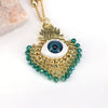 Jewelry Retro Design Devil's Eye Crystal Copper Resin Geometric Peach Heart Pendant Goldplated Ball Chain Necklace