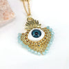 Jewelry Retro Design Devil's Eye Crystal Copper Resin Geometric Peach Heart Pendant Goldplated Ball Chain Necklace