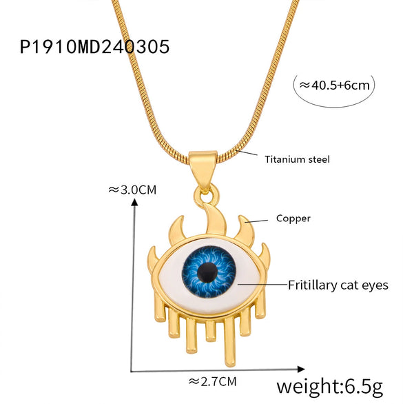 Jewelry Retro Devil's Eye 316L Stainless Steel Gold Plated Copper Necklace For Women With Geometric Pattern