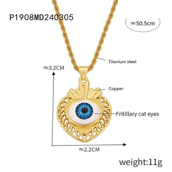 Jewelry Retro Devil's Eye 316L Stainless Steel Gold Plated Copper Necklace For Women With Geometric Pattern