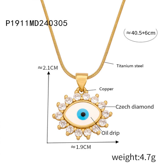 Jewelry Retro Devil's Eye 316L Stainless Steel Gold Plated Copper Necklace For Women With Geometric Pattern