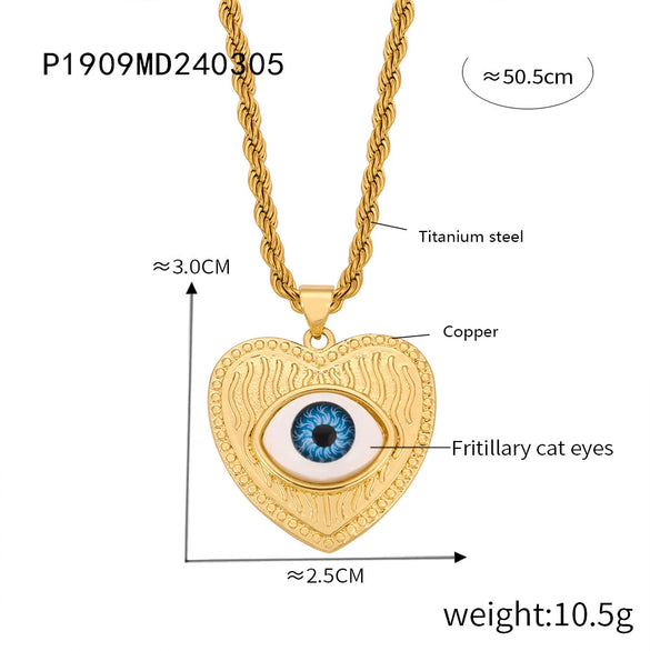 Jewelry Retro Devil's Eye 316L Stainless Steel Gold Plated Copper Necklace For Women With Geometric Pattern