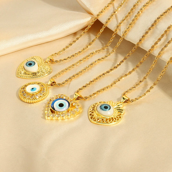 Jewelry Retro Devil's Eye 316L Stainless Steel Gold Plated Copper Necklace For Women With Geometric Pattern