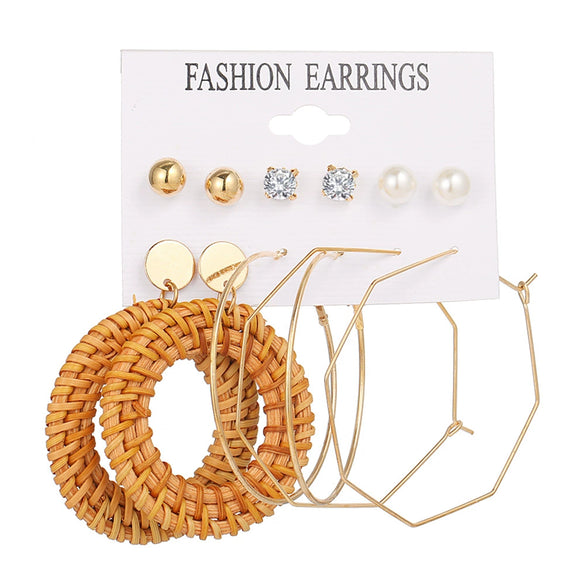 Jewelry Retro Geometric Crystal Alloy English Alphabet Butterfly Woven Round Earrings Set