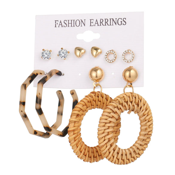 Jewelry Retro Geometric Crystal Alloy English Alphabet Butterfly Woven Round Earrings Set