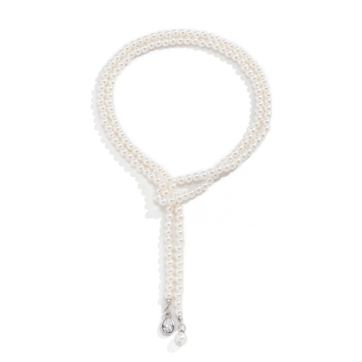 Jewelry Retro Imitation Pearl Drop Rhinestone Pendant Clavicle Beaded Woven Double Layer Necklace