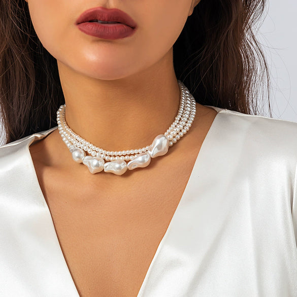 Jewelry Retro Imitation Pearl Geometric Ball Chain Necklaces For Women