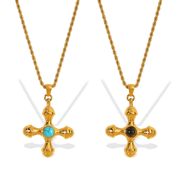 Jewelry Retro Joker Creative Cross 316L Stainless Steel Inlaid Tiger Eye Stone Electroplated Pendant Necklace Earrings For Women