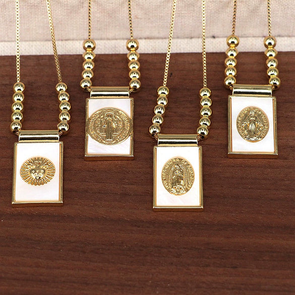 Jewelry Retro Religious Geometric Square Shell Pendant Snake Chain Necklace Copper Titanium Steel Electroplating