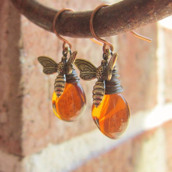 Jewelry Retro Small Bee Water Drop Alloy Electroplated Earrings