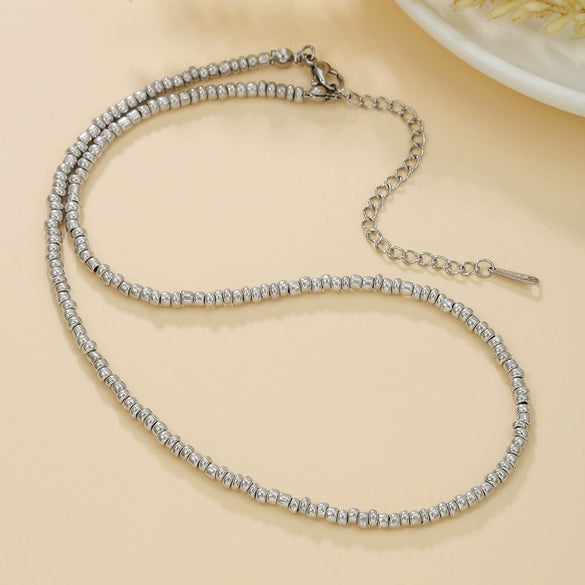 Jewelry Rice Beads Stainless Steel Geometric Handmade Double Layer Clavicle Chain Necklace
