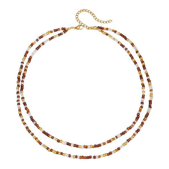 Jewelry Rice Beads Stainless Steel Geometric Handmade Double Layer Clavicle Chain Necklace