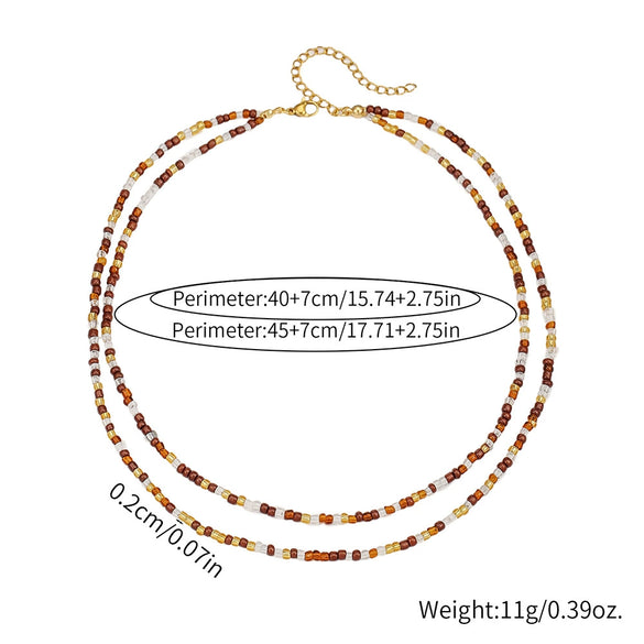 Jewelry Rice Beads Stainless Steel Geometric Handmade Double Layer Clavicle Chain Necklace