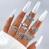 Jewelry Ring Mushroom Love Moon Leaves Ancient Silver Metal Geometric Electroplated Unisex 7Piece Set
