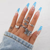 Jewelry Ring Mushroom Love Moon Leaves Ancient Silver Metal Geometric Electroplated Unisex 7Piece Set