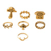 Jewelry Ring Mushroom Love Moon Leaves Ancient Silver Metal Geometric Electroplated Unisex 7Piece Set