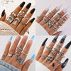 Jewelry Ring Mushroom Love Moon Leaves Ancient Silver Metal Geometric Electroplated Unisex 7Piece Set