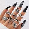 Jewelry Ring Mushroom Love Moon Leaves Ancient Silver Metal Geometric Electroplated Unisex 7Piece Set
