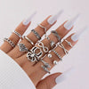 Jewelry Ring Mushroom Love Moon Leaves Ancient Silver Metal Geometric Electroplated Unisex 7Piece Set
