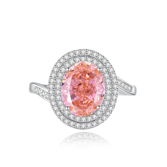 Jewelry Ring S925 Sterling Silver Oval Geometric Cut Set With Diamonds For Women