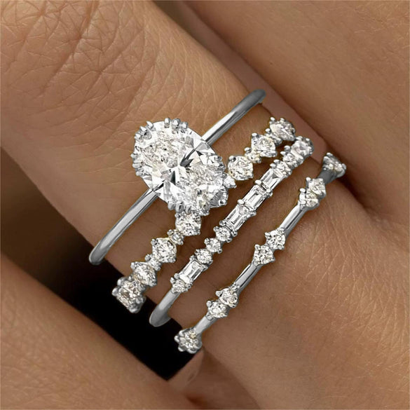 Jewelry Ring Set Alloy Geometric Electroplating With Diamond Zircon Flower For Women