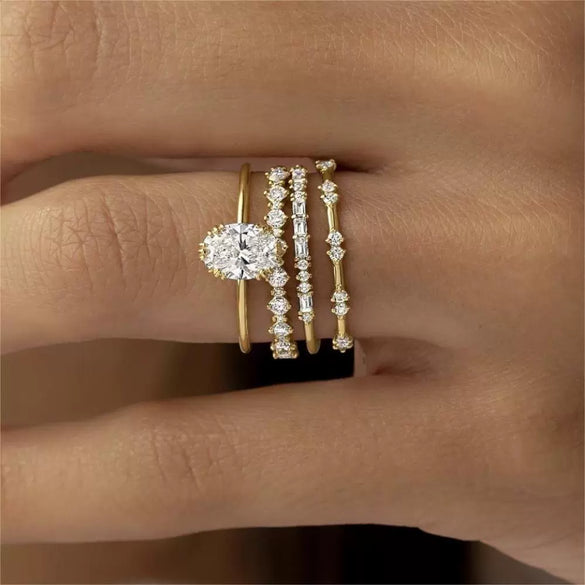 Jewelry Ring Set Alloy Geometric Electroplating With Diamond Zircon Flower For Women