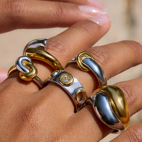 Jewelry Ring Titanium Steel Geometric Electroplating Light Luxury Highend Ring For Women