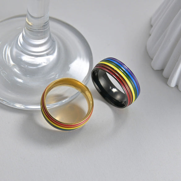 Jewelry Ring Titanium Steel Multicolor Rainbow Oil Dripping Geometric Style