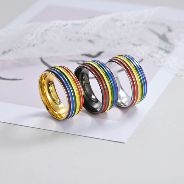 Jewelry Ring Titanium Steel Multicolor Rainbow Oil Dripping Geometric Style