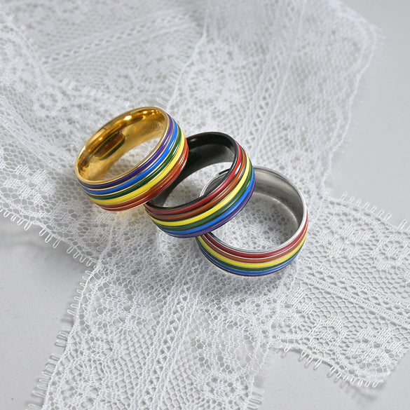 Jewelry Ring Titanium Steel Multicolor Rainbow Oil Dripping Geometric Style