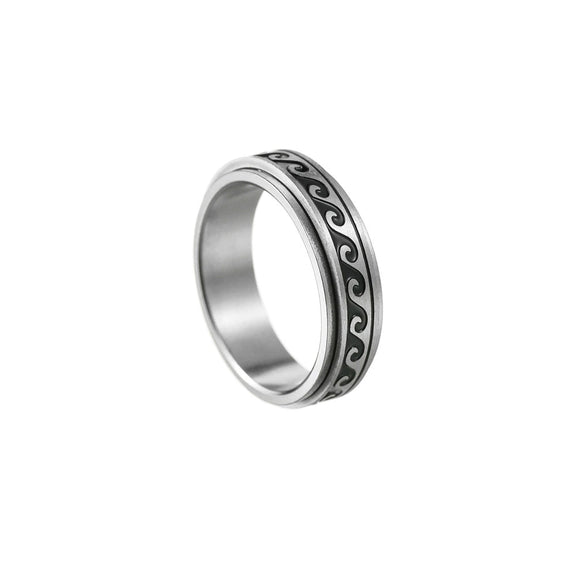 Jewelry Rotating Titanium Steel Decompression Ring Wave Flower Ushaped Pattern Seiko