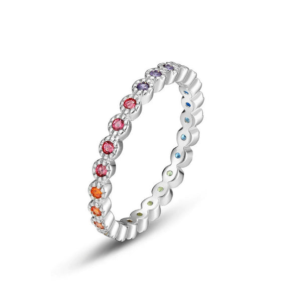 Jewelry S925 Silver Geometric Rainbow Zircon Ring Necklace