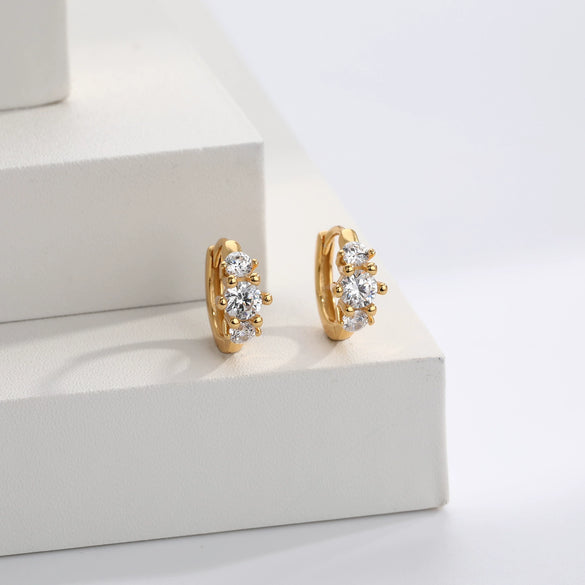 Jewelry S925 Sterling Silver Earrings Zircon Geometric Light Luxury Electroplated
