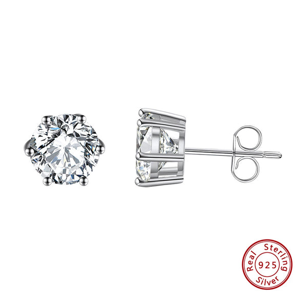 Jewelry S925 Sterling Silver Geometric Diamond Sixclaw Earrings Electroplated