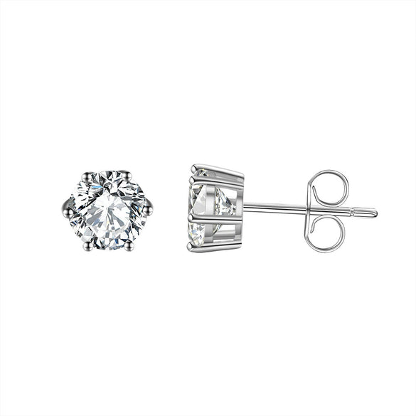 Jewelry S925 Sterling Silver Geometric Diamond Sixclaw Earrings Electroplated