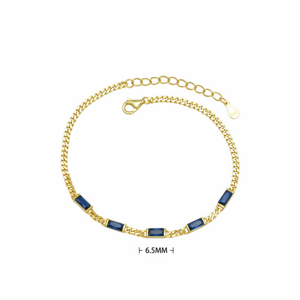 Jewelry S925 Sterling Silver Geometric Inlaid Zircon Retro Dopamine Bracelet Unisex Couple Style