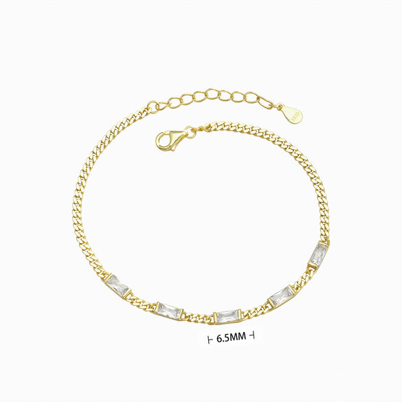 Jewelry S925 Sterling Silver Geometric Inlaid Zircon Retro Dopamine Bracelet Unisex Couple Style