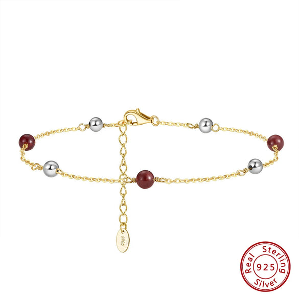 Jewelry S925 Sterling Silver Natural Garnet Geometric Anklet Women's